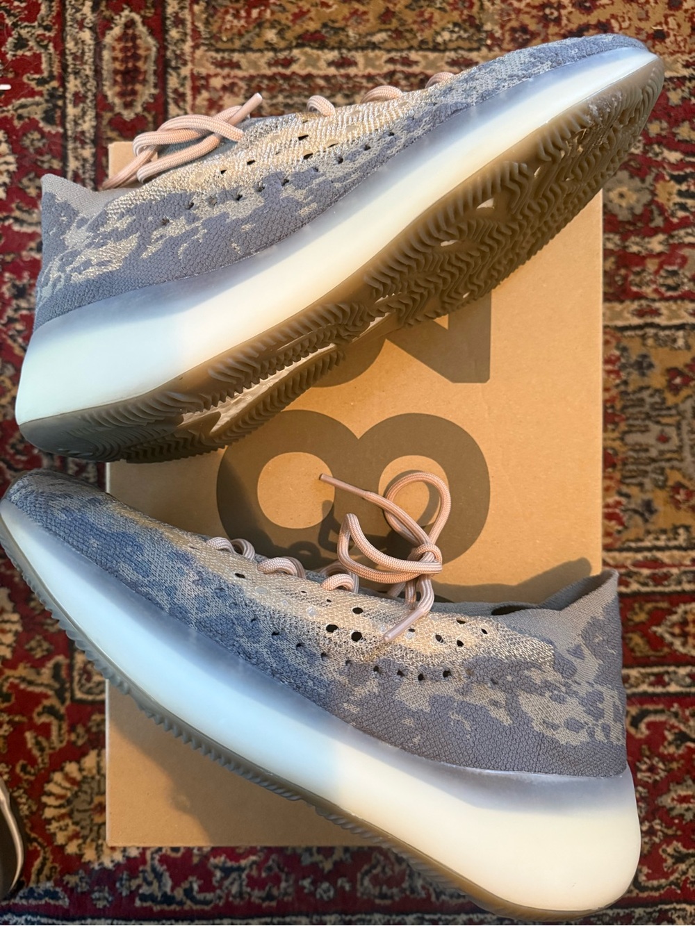 adidas Yeezy Boost 380 Mist Reflective- Knit Sneaker in Gray with Pink Accents